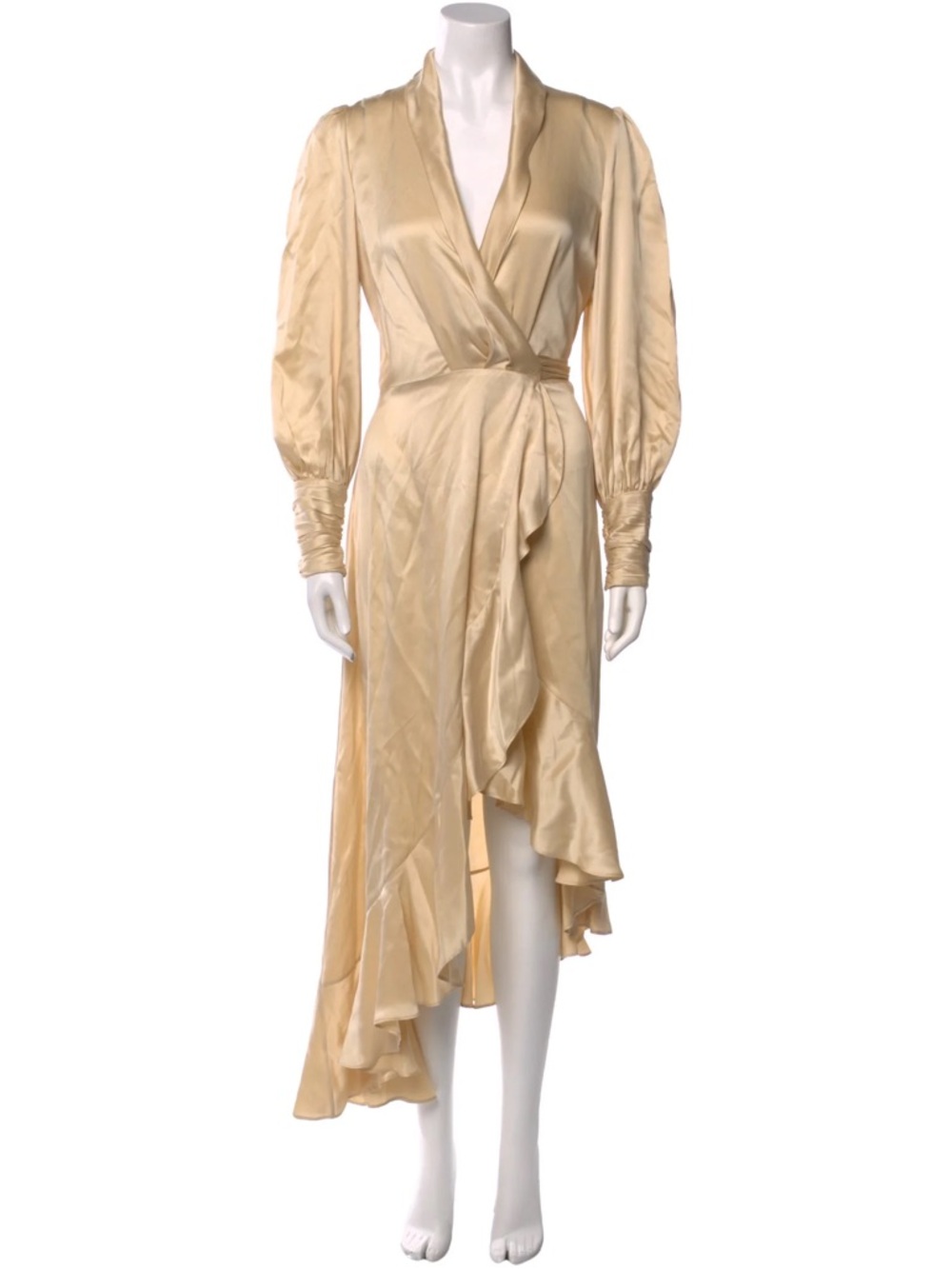 Zimmermann Champagne Satin High-Low Wrap Dress